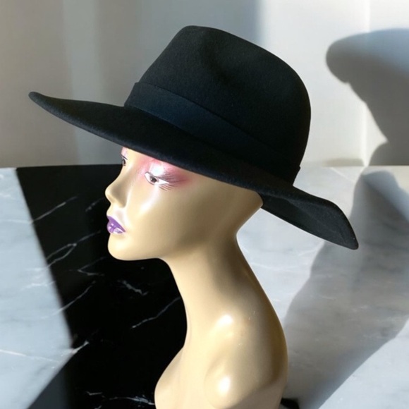FREE PEOPLE Elegant Black Wool Wide-Brim Fedora Hat One Size Dark Lolita NWOT - Picture 8 of 12